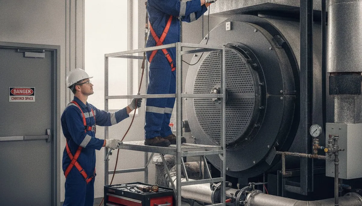 Boiler repair technician servicing a Grand Rapids, MI home heating system to restore warm, reliable heat