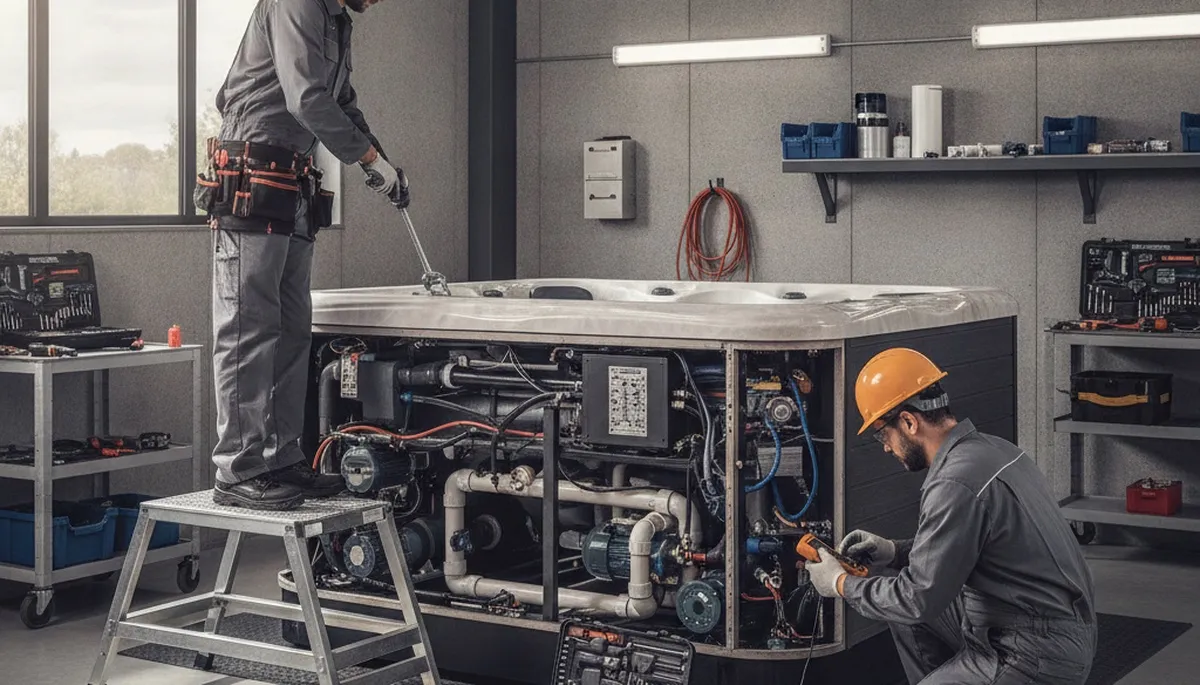 Grand Rapids, MI plumbers repairing a spa for reliable home service and fast diagnostics