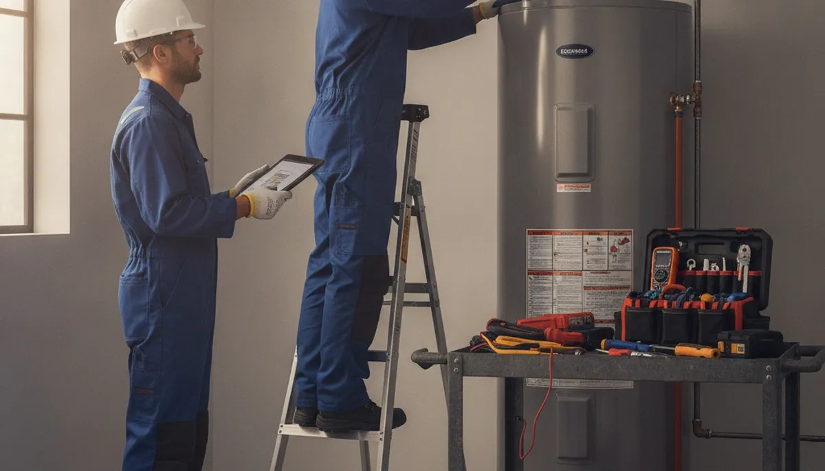Water heater repair technician servicing a Grand Rapids, MI home